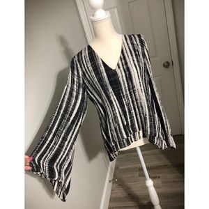 Black & White Stripe Bell Sleeve Top